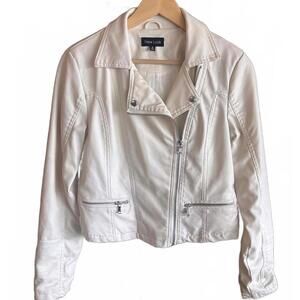 New Look Womens Jacket Sz Medium White Moto Faux Leather